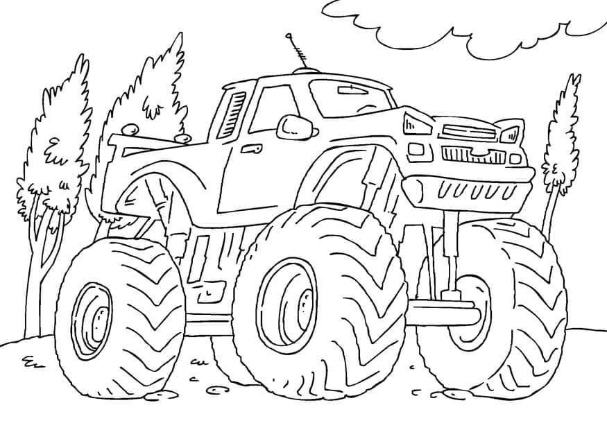 Dibujo de Monster Truck En La Carretera para Colorear y Imprimir
