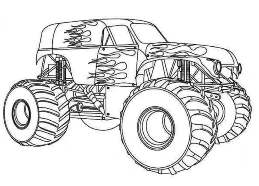 dibujo camion monstruo de llamas imprimir y colorear