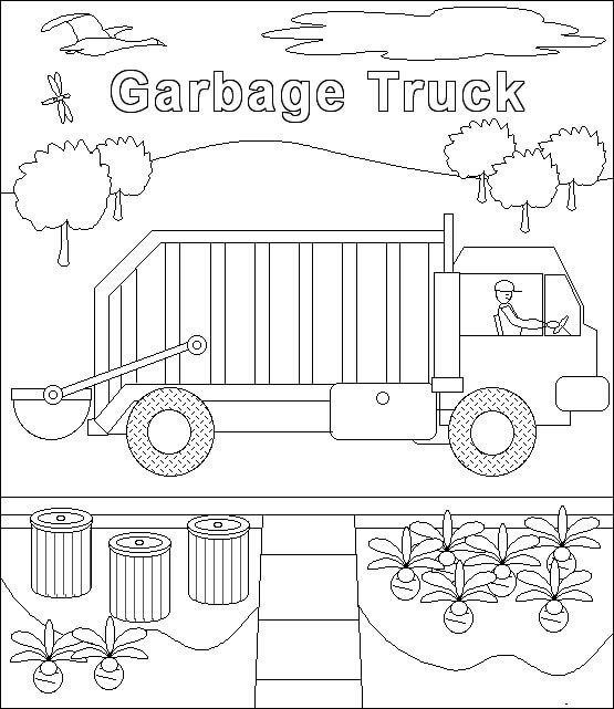 Dibujo de Camión de Basura de Dibujos Animados para Colorear y Imprimir