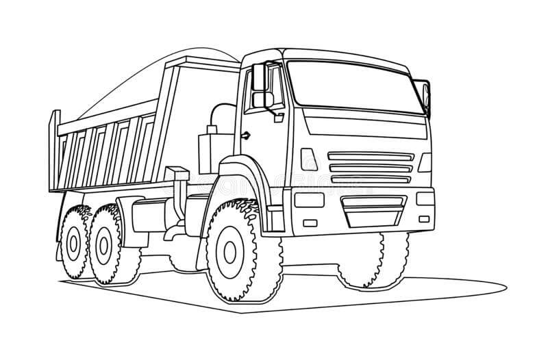 Dibujo de Camión Volquete Grande de Contorno para Colorear y Imprimir