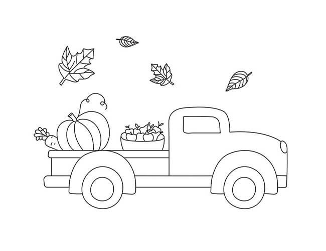 Dibujo de Camioneta En El Día de Acción de Gracias para Colorear y Imprimir