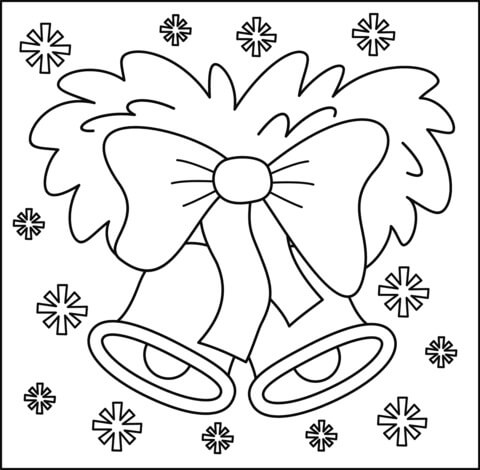 Dibujo de dos Campana Con Copo de Nieve para Colorear y Imprimir