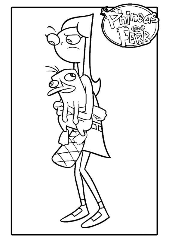 Dibujo de Candace Enojada Abrazando a Perry para Colorear y Imprimir