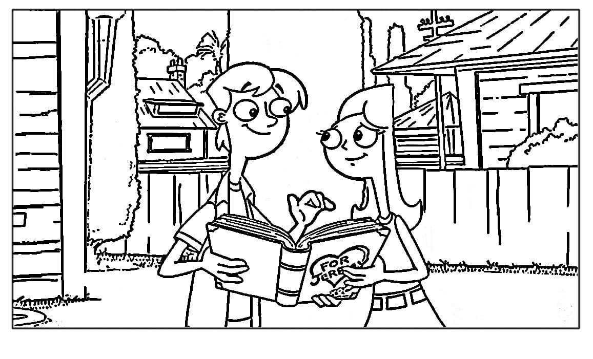 Dibujo de Libro de Lectura de Jeremy y Candace para Colorear y Imprimir