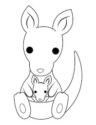 dibujo canguro chibi madre y bebe sentado para imprimir y colorear