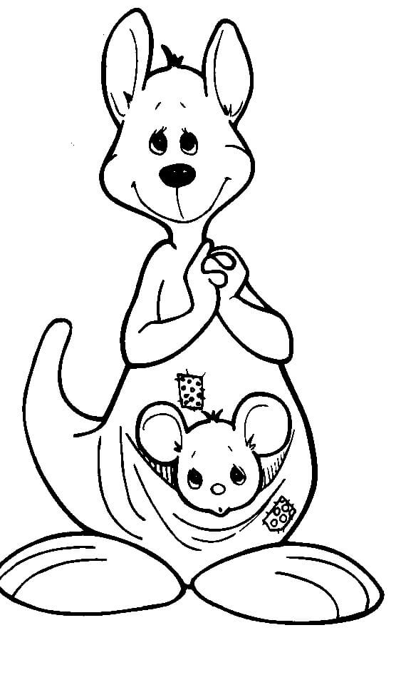 dibujo canguro de dibujos animados linda para imprimir y colorear