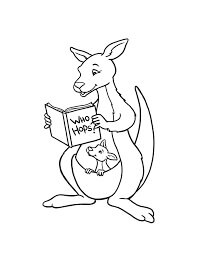 Dibujo de Madre y Bebé Canguro Lectura para Colorear y Imprimir
