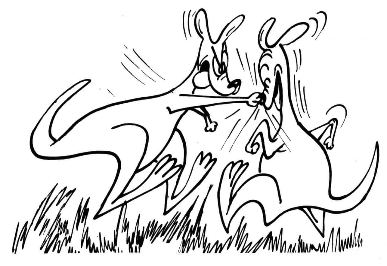 dibujo dos canguros peleando para imprimir y colorear