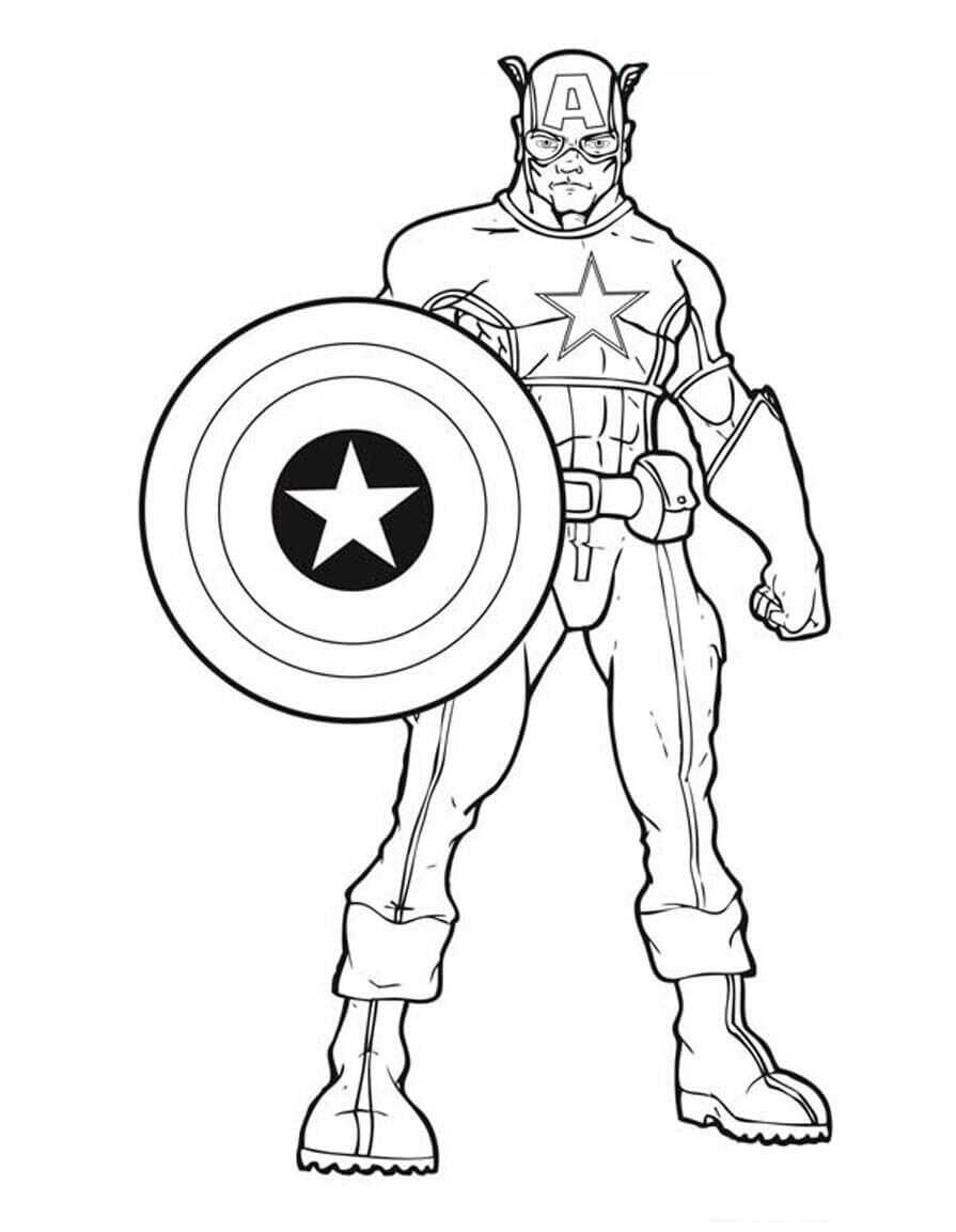 Dibujo de Capitán América de Dibujos Animados de Pie para Colorear y Imprimir