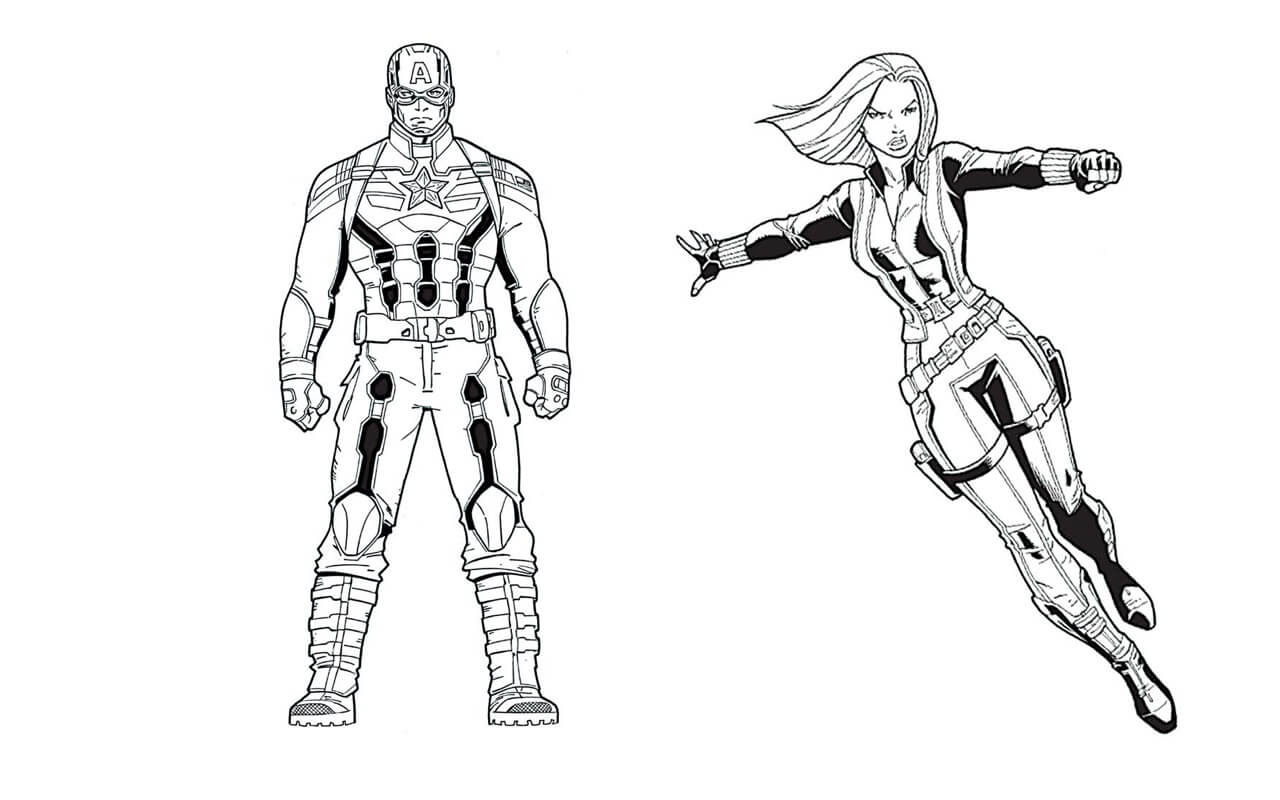 Dibujo de Capitán América y Black Window para Colorear y Imprimir