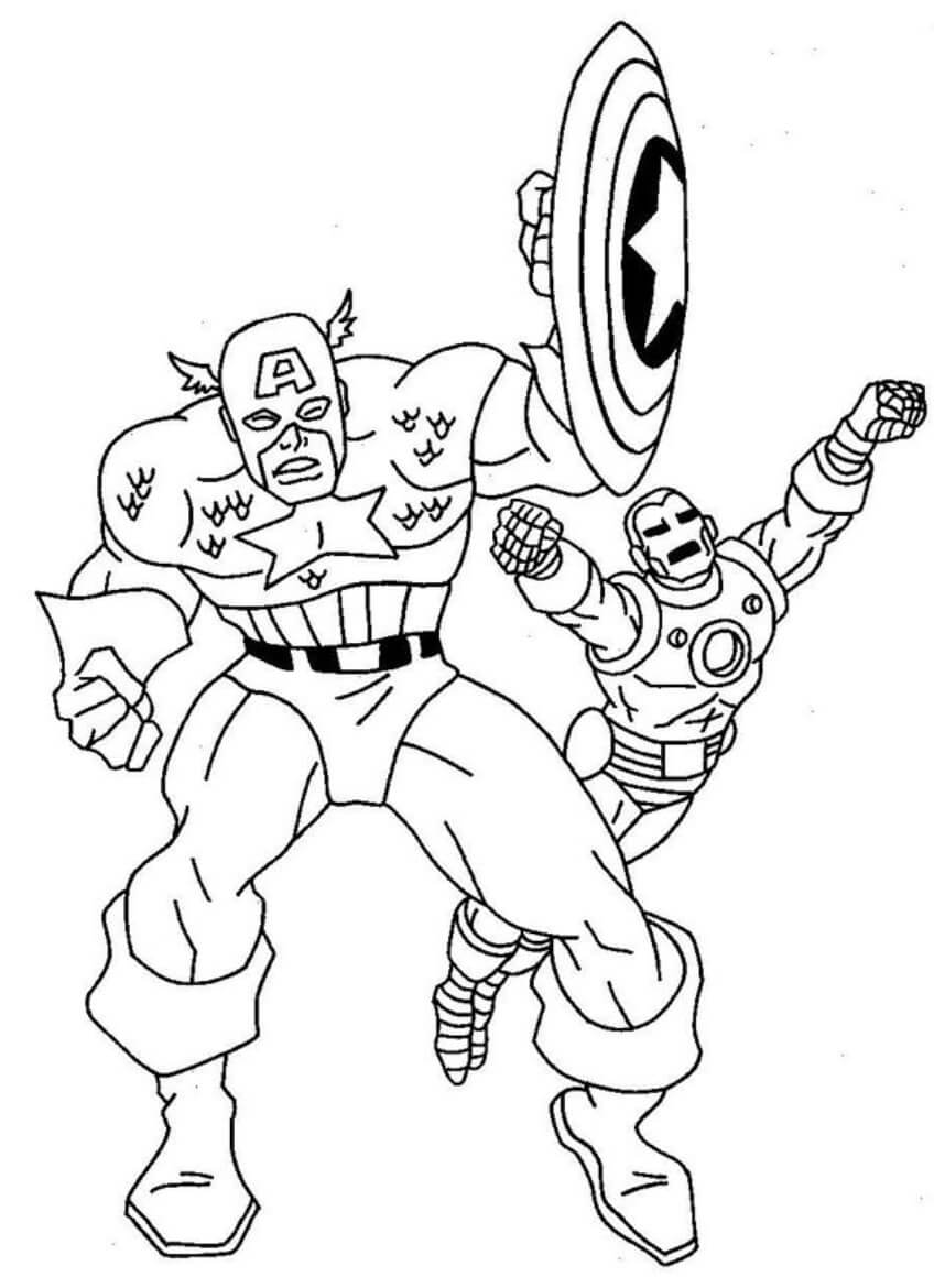 Dibujo de Capitán América y Ironman Volando para Colorear y Imprimir