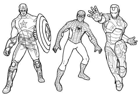 Dibujo de Capitán América y Spiderman Ironman para Colorear y Imprimir