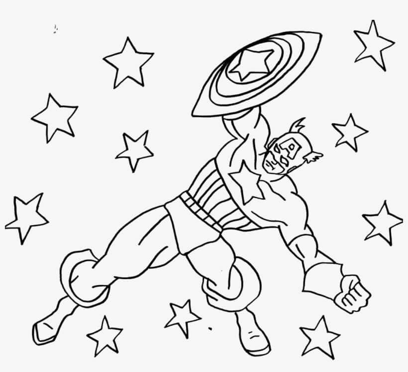 Dibujo de Captain América y Estrella para Colorear y Imprimir