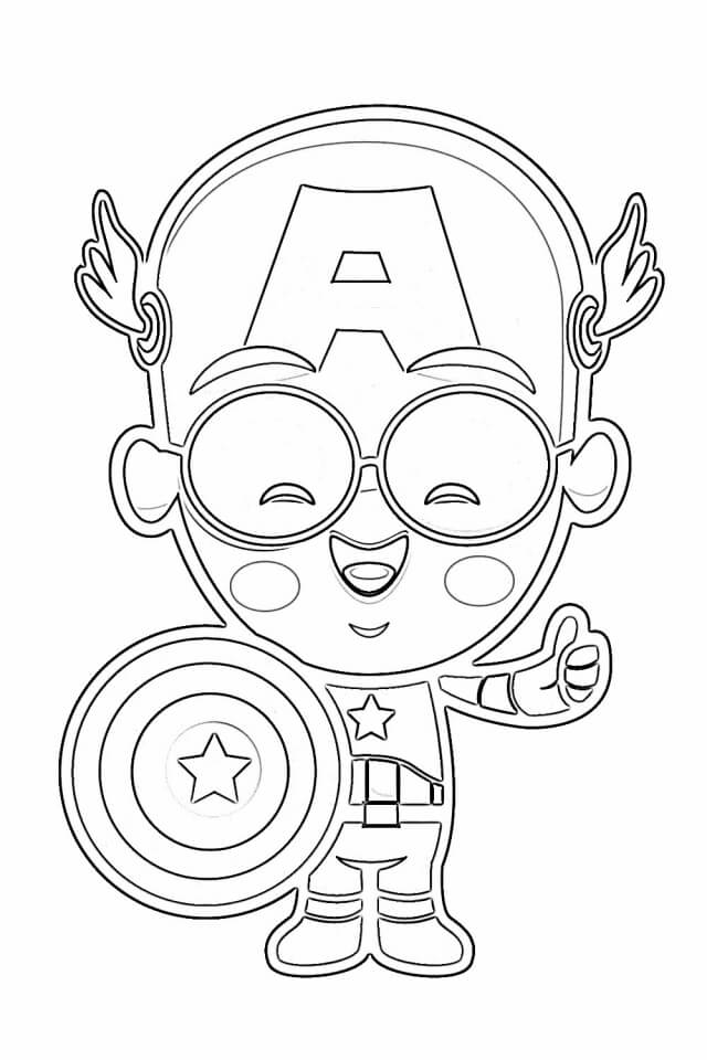 Dibujo de Chibi Capitán América Diversión para Colorear y Imprimir
