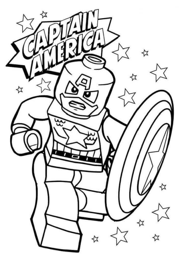 Dibujo de Enojado Lego Capitán América Con Estrella para Colorear y Imprimir