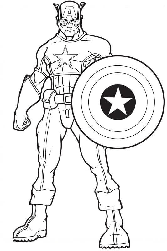 Dibujo de Impresionante Caricatura Del Capitán América para Colorear y Imprimir