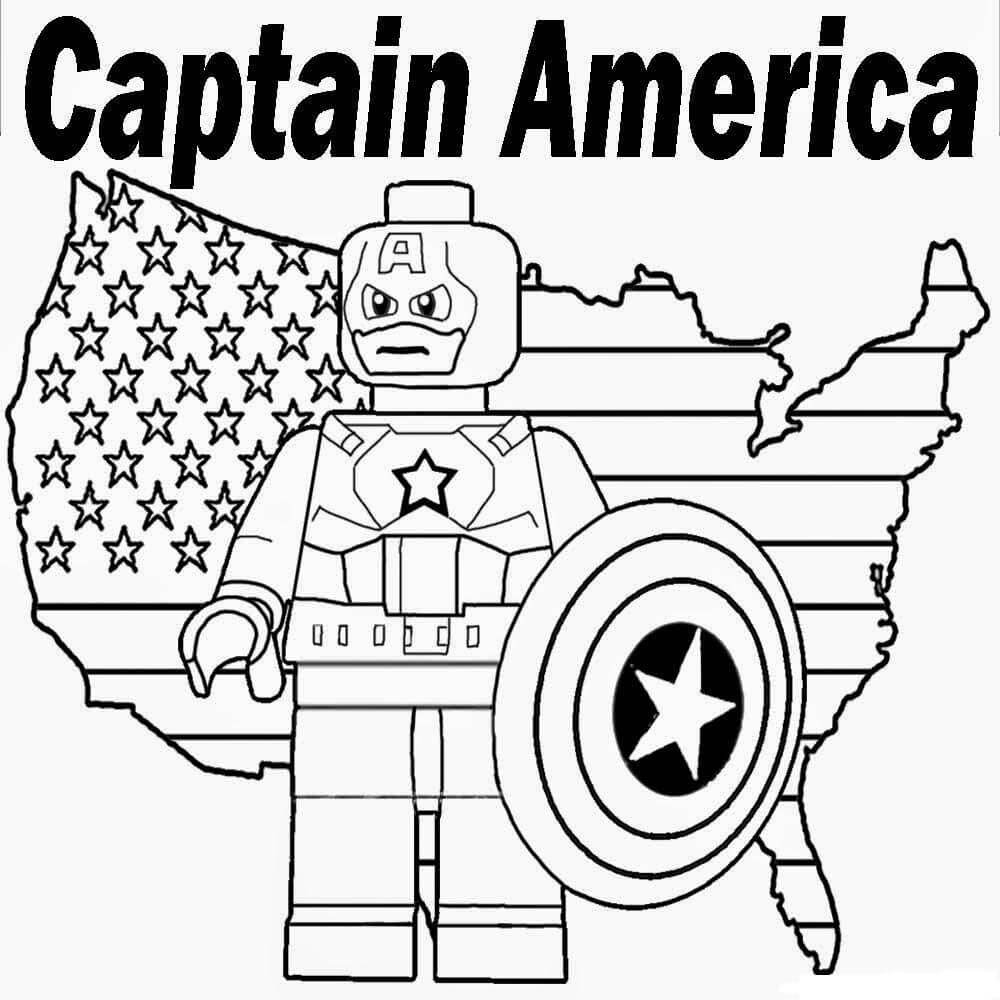 Dibujo de Lego Capitán América y Bandera América para Colorear y Imprimir