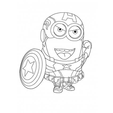 Dibujo de Minion Capitán América Divertido para Colorear y Imprimir