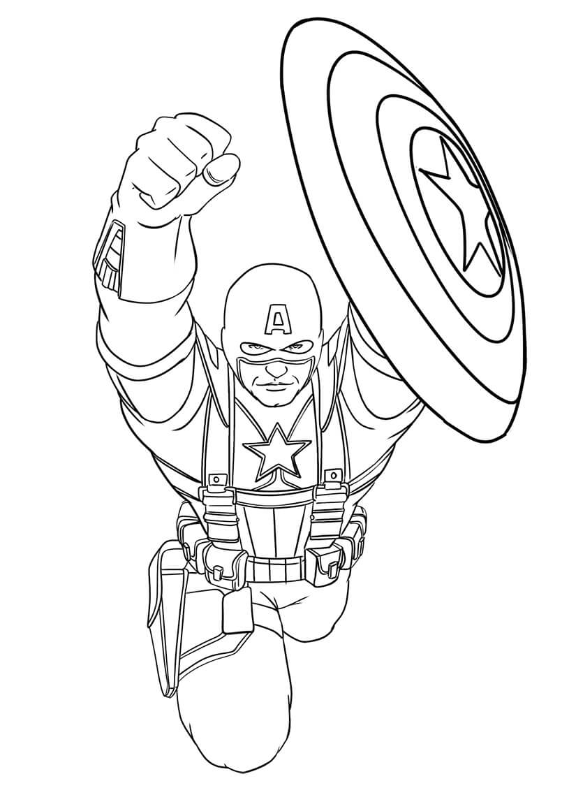 Dibujo de Salto Capitán América para Colorear y Imprimir