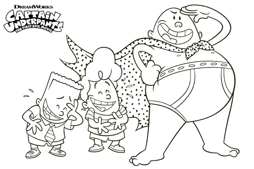 Dibujo de Capitán Calzoncillos Con George y Harold para Colorear y Imprimir