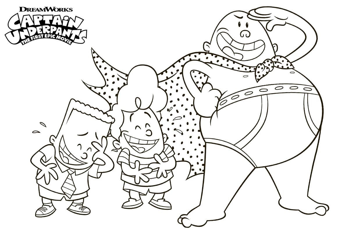 Dibujo de Capitán Calzoncillos Con George y Harold para Colorear y Imprimir