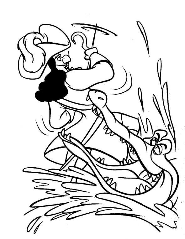 dibujo capitan garfio luchando con cocodrilo para colorear