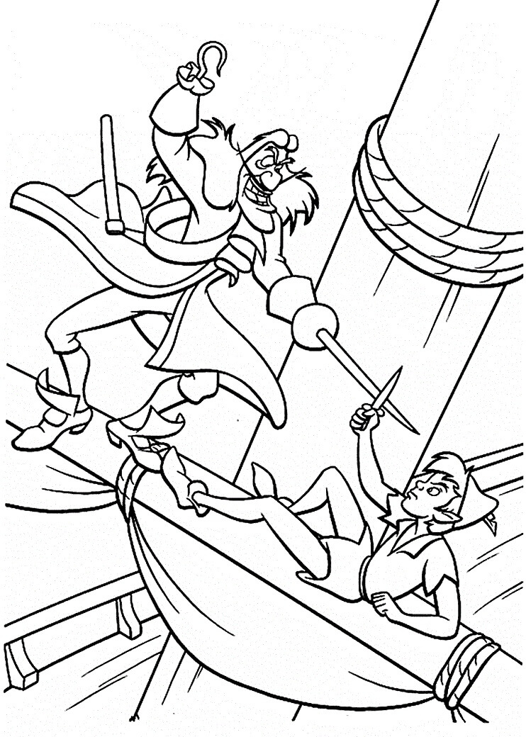 dibujo capitan garfio luchando con peter pan para colorear