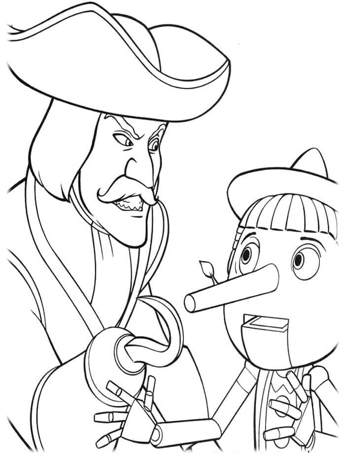 dibujo capitan garfio y pinocho para colorear