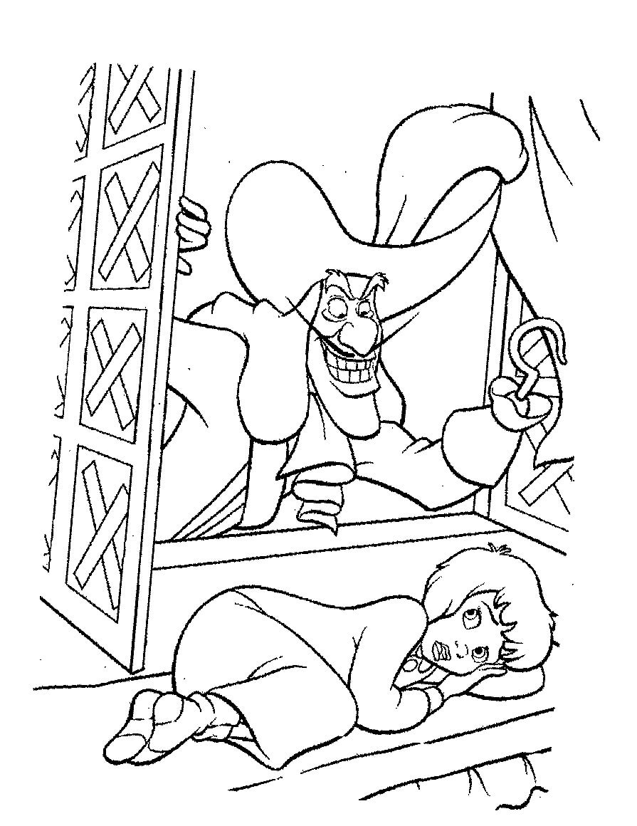 Dibujo de Capitán Garfio Divertido y Wendy Acostada para Colorear y Imprimir