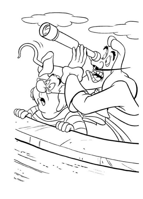 Dibujo de Capitán Garfio y Mr Smee Espiando a Peter Pan para Colorear y Imprimir