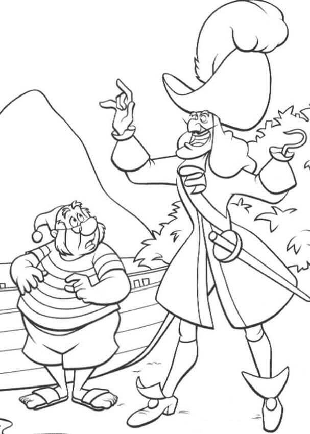 dibujo el capitan hook hablando con smee para colorear
