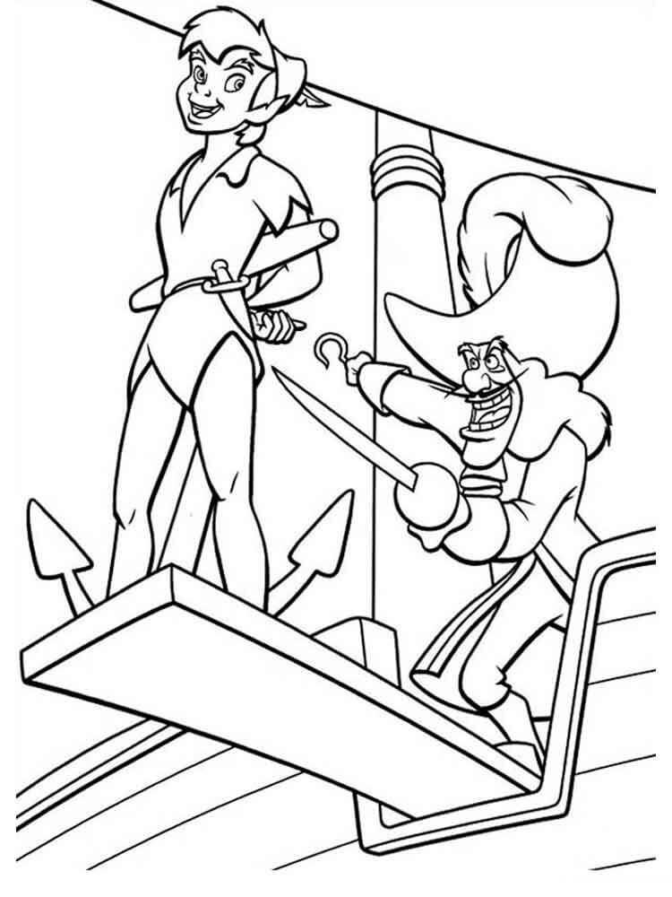 dibujo impresionante capitan hook y peter pan para colorear