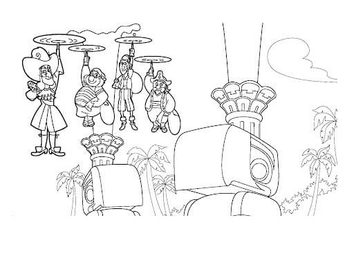dibujo jake pirates capitan garfio bones mr smee para colorear