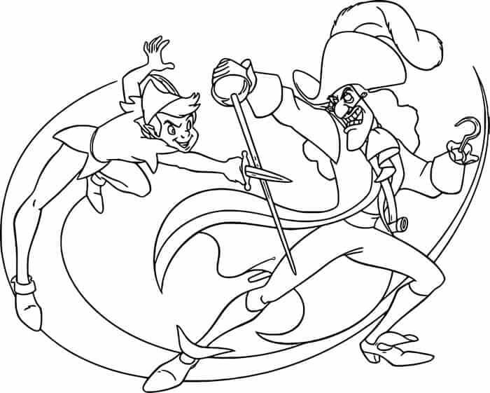 dibujo peter pan y el capitan garfio peleando para colorear
