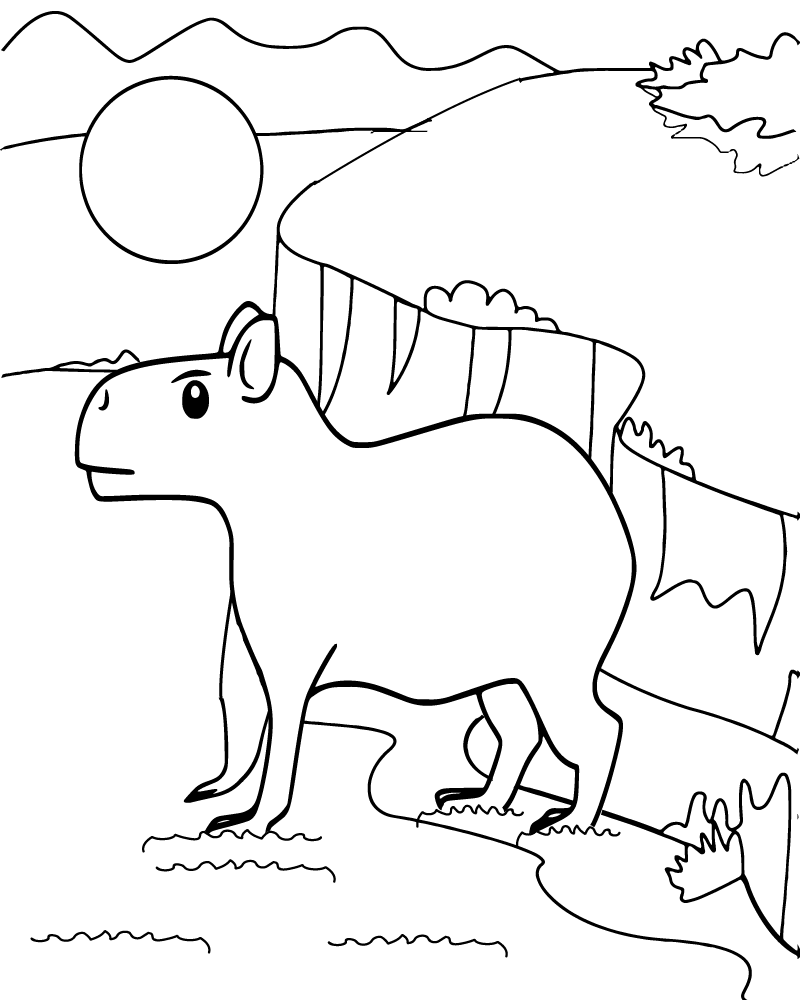 dibujo capibara con habitat para colorear