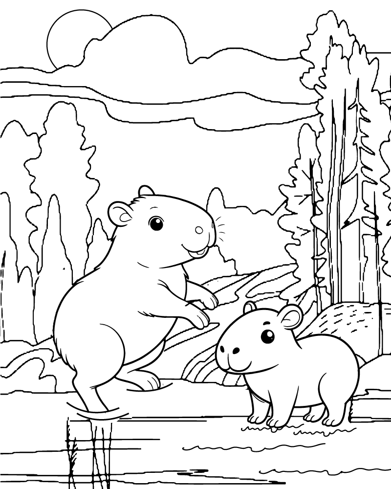 dibujo capibara detallada para colorear