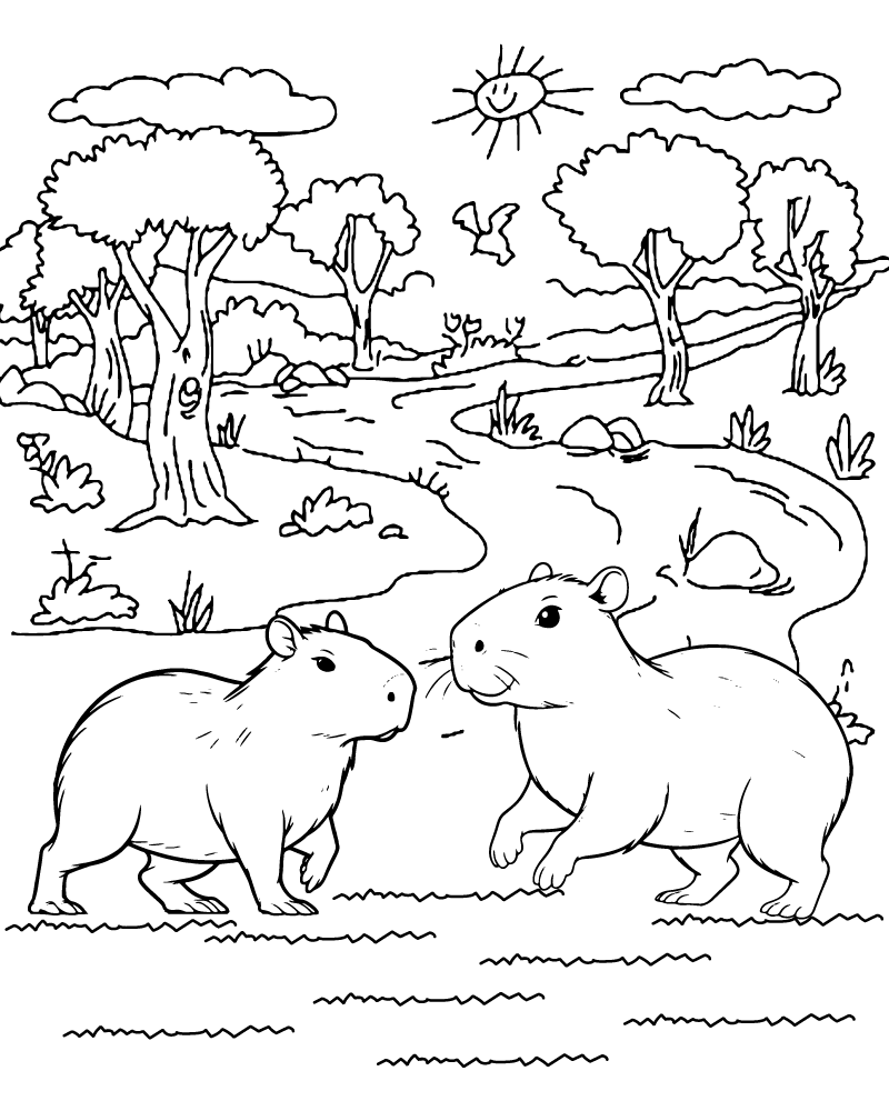Dibujo de Capybara Coloring Page For Kids para Colorear y Imprimir