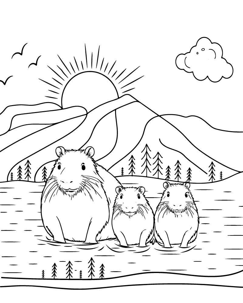Dibujo de Capybara Nature Coloring Page para Colorear y Imprimir