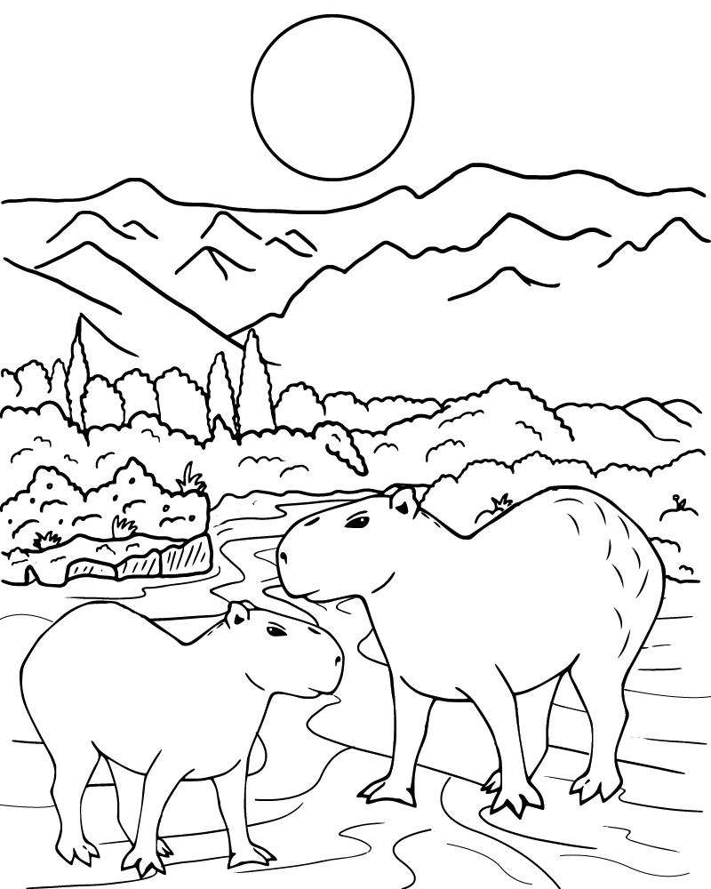 Dibujo de Free Capybara Coloring Page For Kids para Colorear y Imprimir