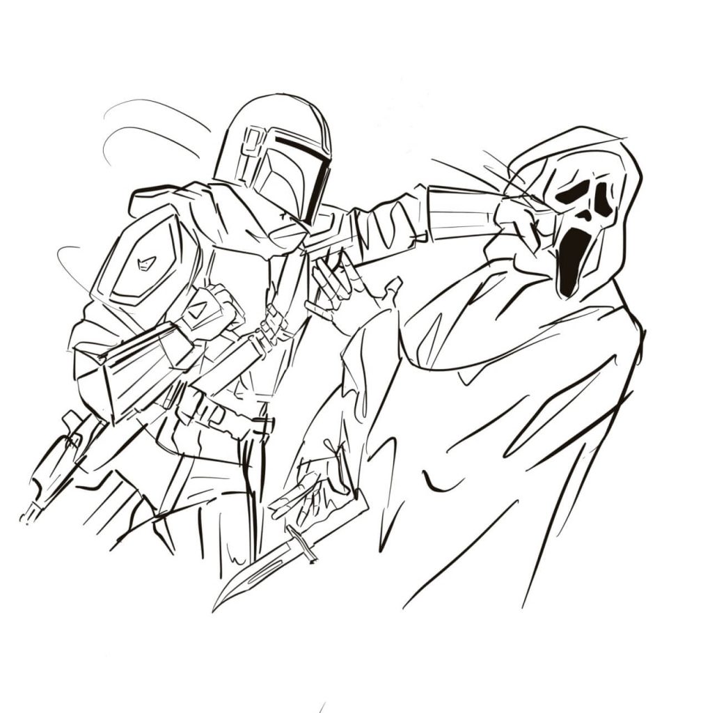 Dibujo de Caballero Vs Cara Fantasma para Colorear y Imprimir