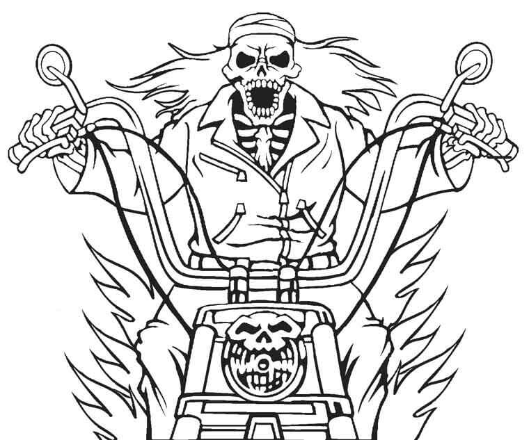 Dibujo de Cara Fantasma Montando Bicicleta de Motor para Colorear y Imprimir