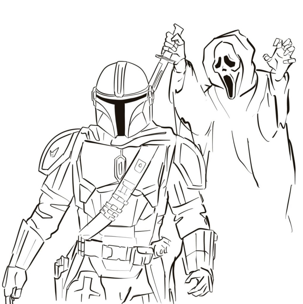 Dibujo de Cara Fantasma y Caballero para Colorear y Imprimir