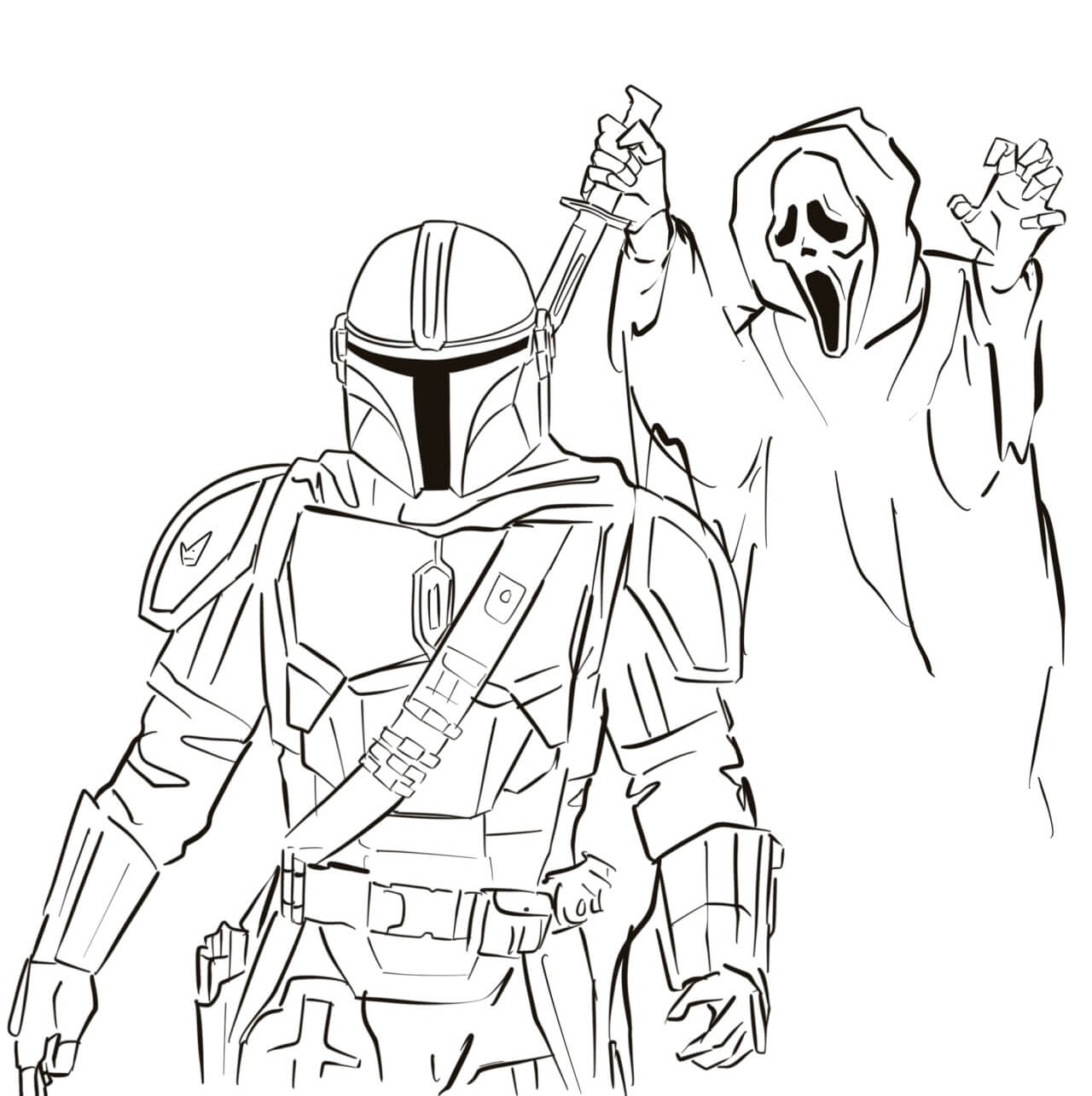 Dibujo de Cara Fantasma y Caballero para Colorear y Imprimir