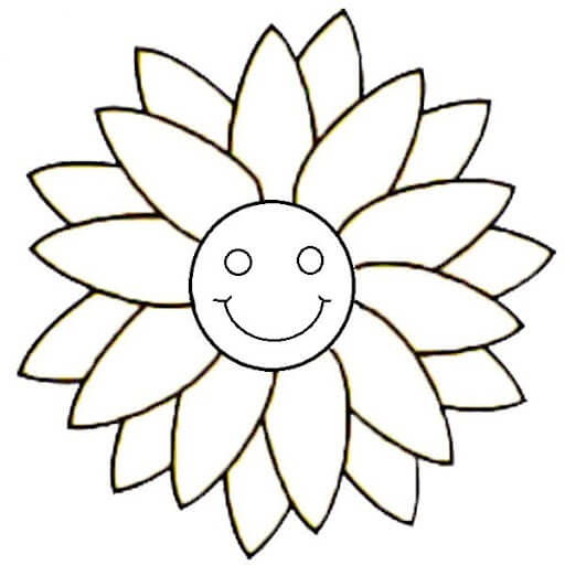 Dibujo de Cara Sonriente de Flores para Colorear y Imprimir