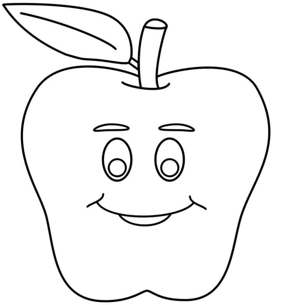 Dibujo de Cara Sonriente de Manzana para Colorear y Imprimir