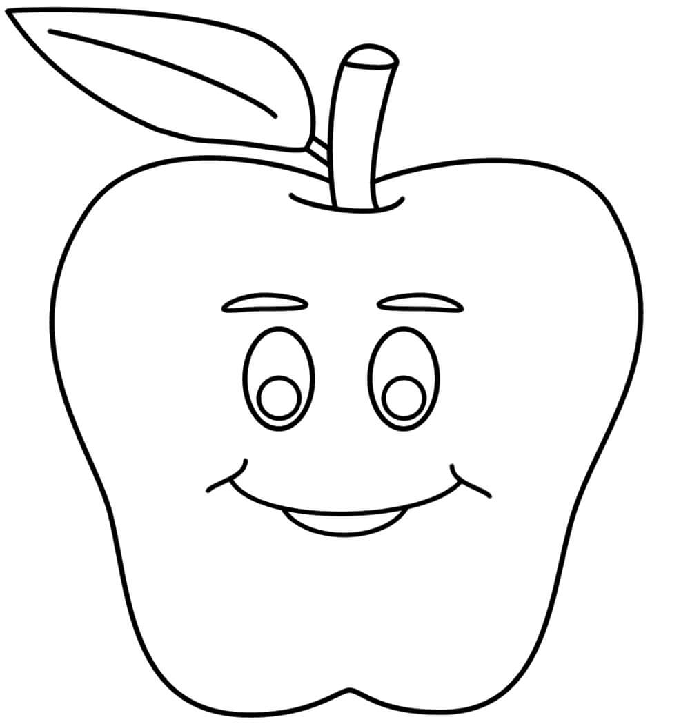 Dibujo de Cara Sonriente de Manzana para Colorear y Imprimir