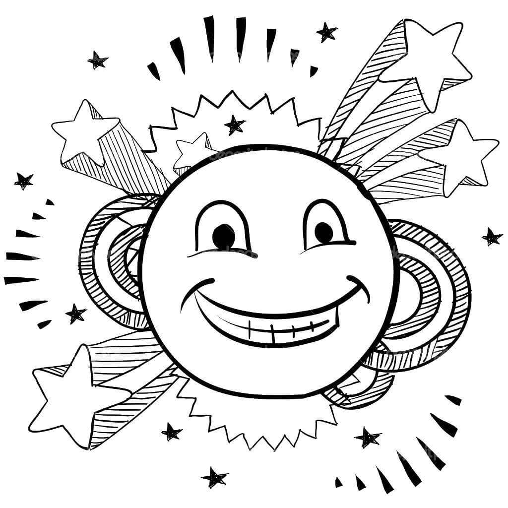 Dibujo de Cara Sonriente y Estrella para Colorear y Imprimir