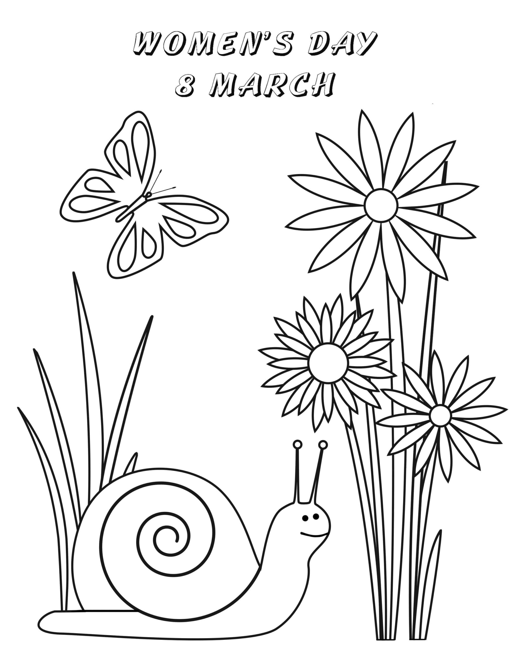 Dibujo de ¡Feliz Día de La Mujer y Caracol para Colorear y Imprimir