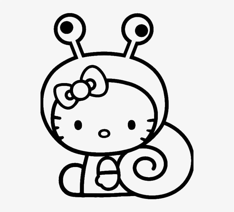Dibujo de Hello Kitty Viste Caracoles para Colorear y Imprimir