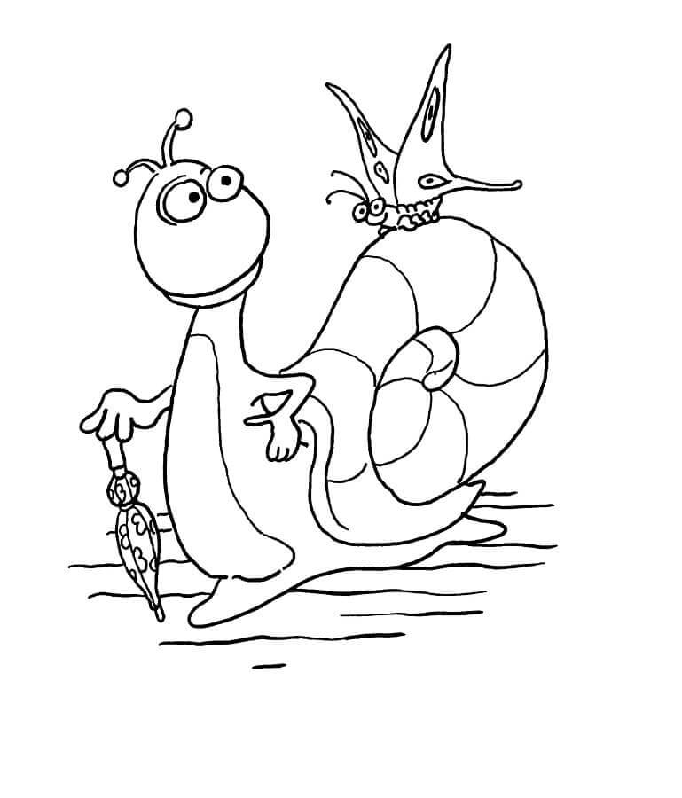 Dibujo de Mariposa sobre Caracol para Colorear y Imprimir